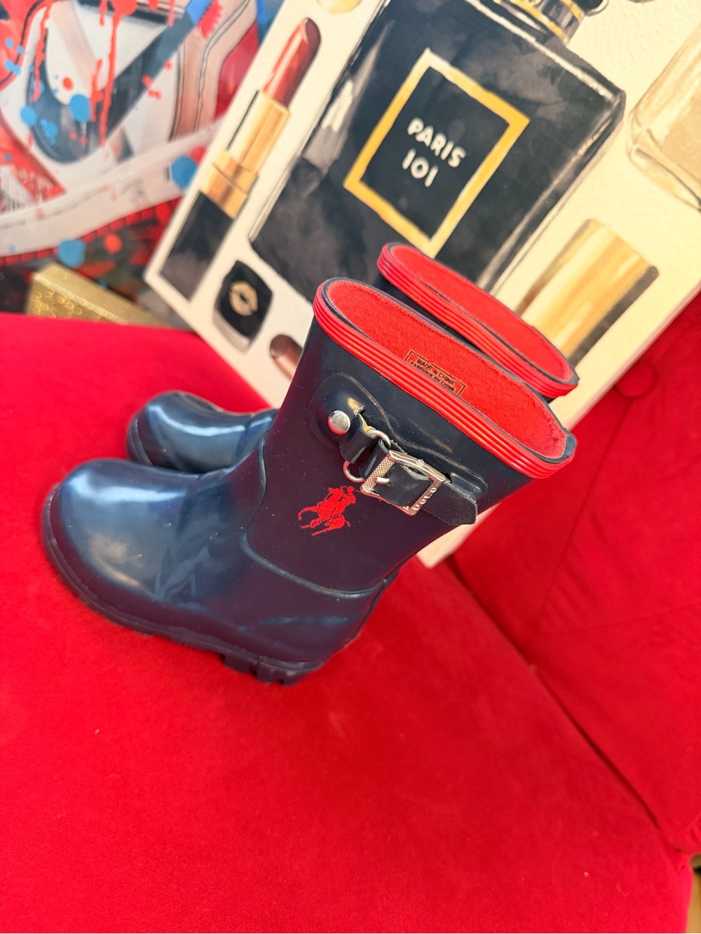 Polo by Ralph Lauren Navy & Red Kids Rain Boots with Buckle
